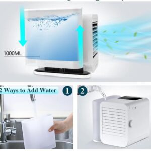 Ventilador portátil de ar condicionado, mini refrigerador de água, mini condicionamento elétrico para quarto, ventilador USB, umidificador, 1000ml