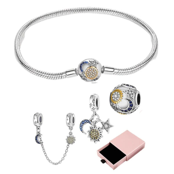 Kit 3 Sol e Lua Berloques + 1 Pulseira + Brinde