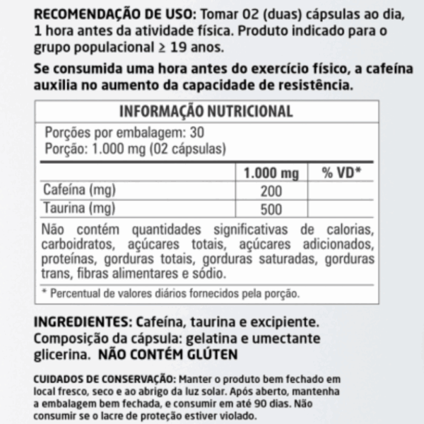 Cafeína com Taurina 60 cápsulas 500mg Herbalize - Image 2