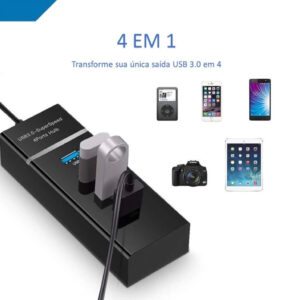 Hub Usb 3.0 4 portas Expansor Rápido 5 Gbps Alta Velocidade Alta Resistência