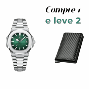 HF Relógio Luxo Prata + Carteira Fibra de Carbono - 🔥Compre 1 Leve 2