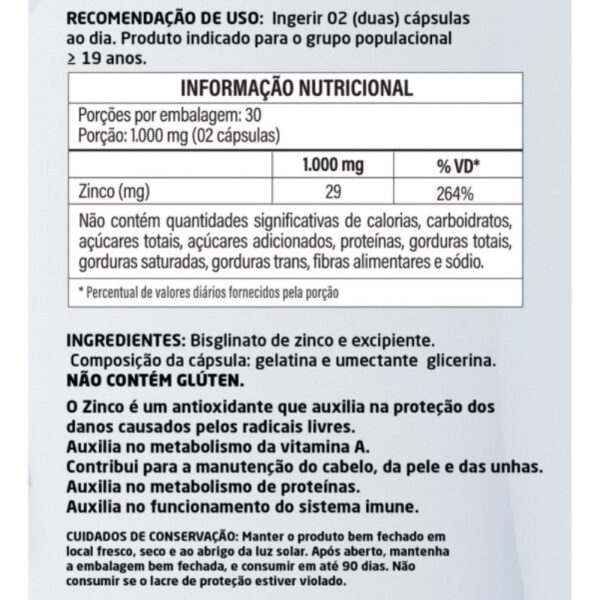 Zinco Quelado 60 cápsulas 500mg Herbalize - Image 2